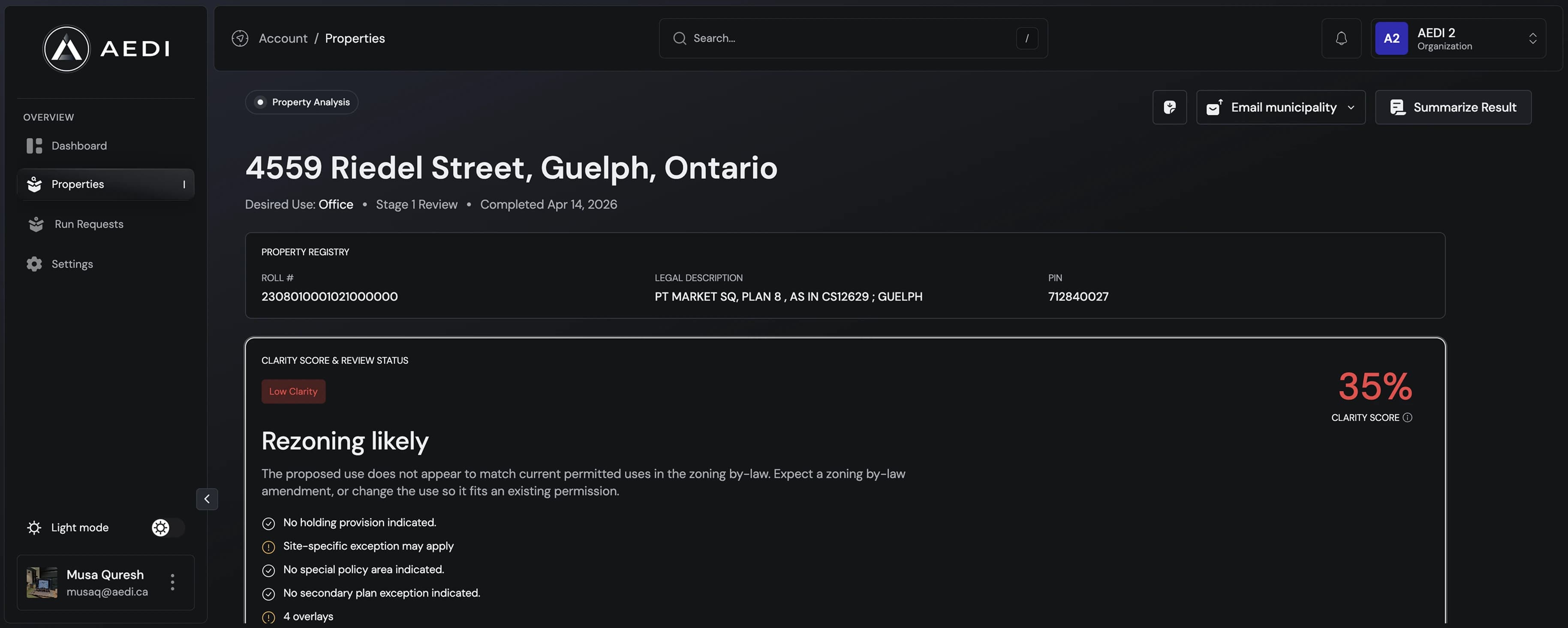 AEDI dashboard preview